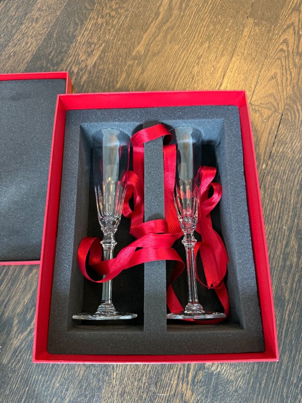 New in Box Baccarat - Pair of Harcourt Eve Champagne Flutes